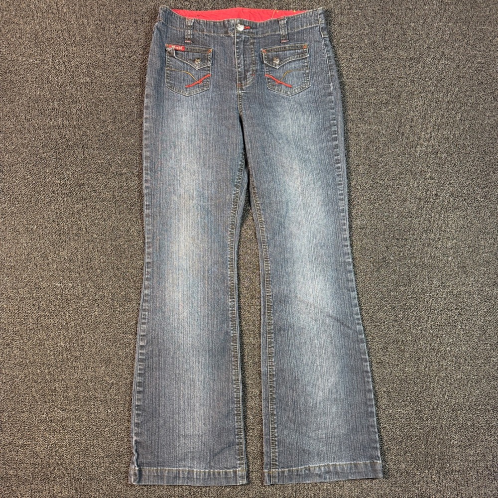 Vintage Mudd Flare Leg Mid Rise Jeans Women 16REG Front Flap Pocket Med Wash Y2K